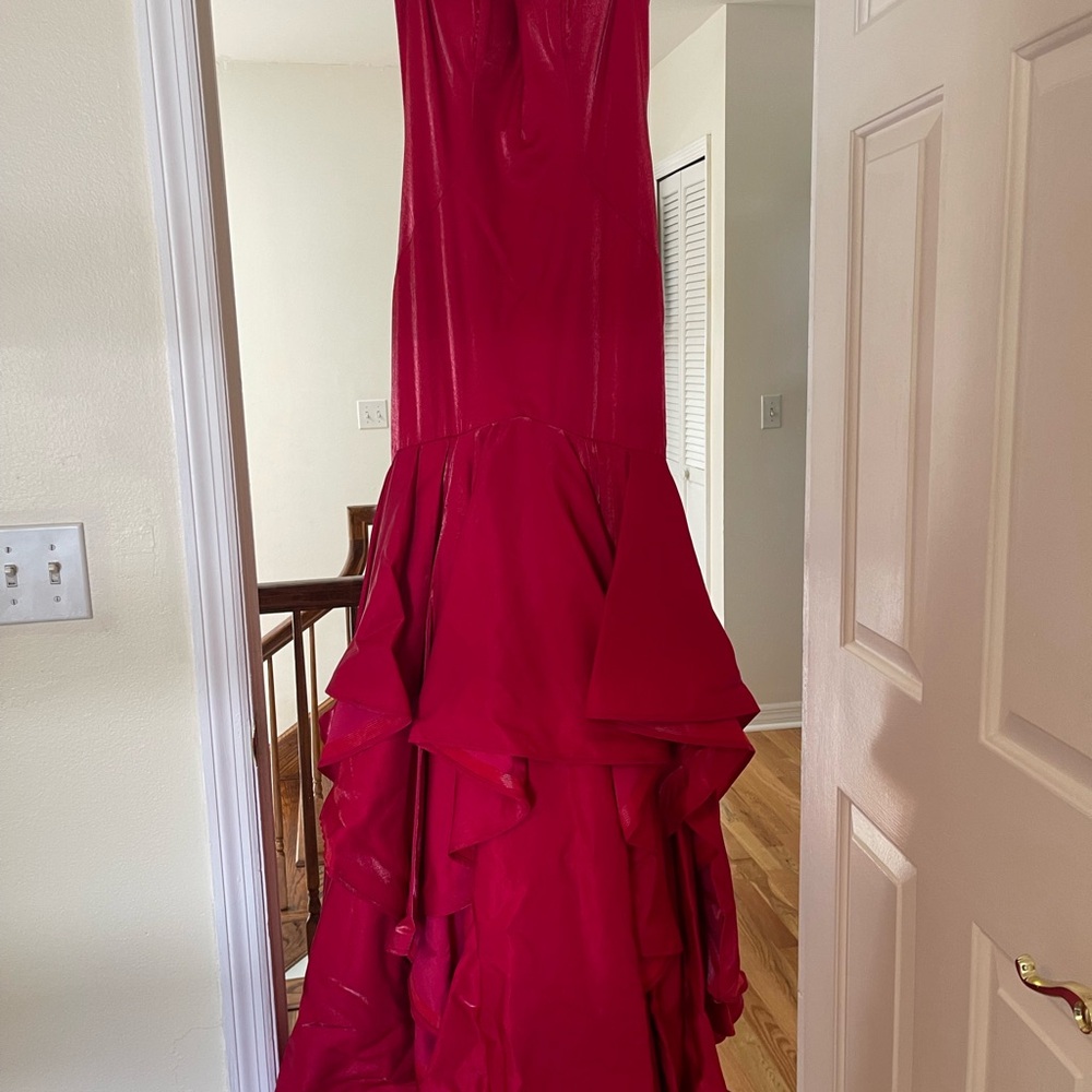 2 Cute Red Ruffled Tiered Pageant Prom Gala Wedding Gown - Picture 5 of 8